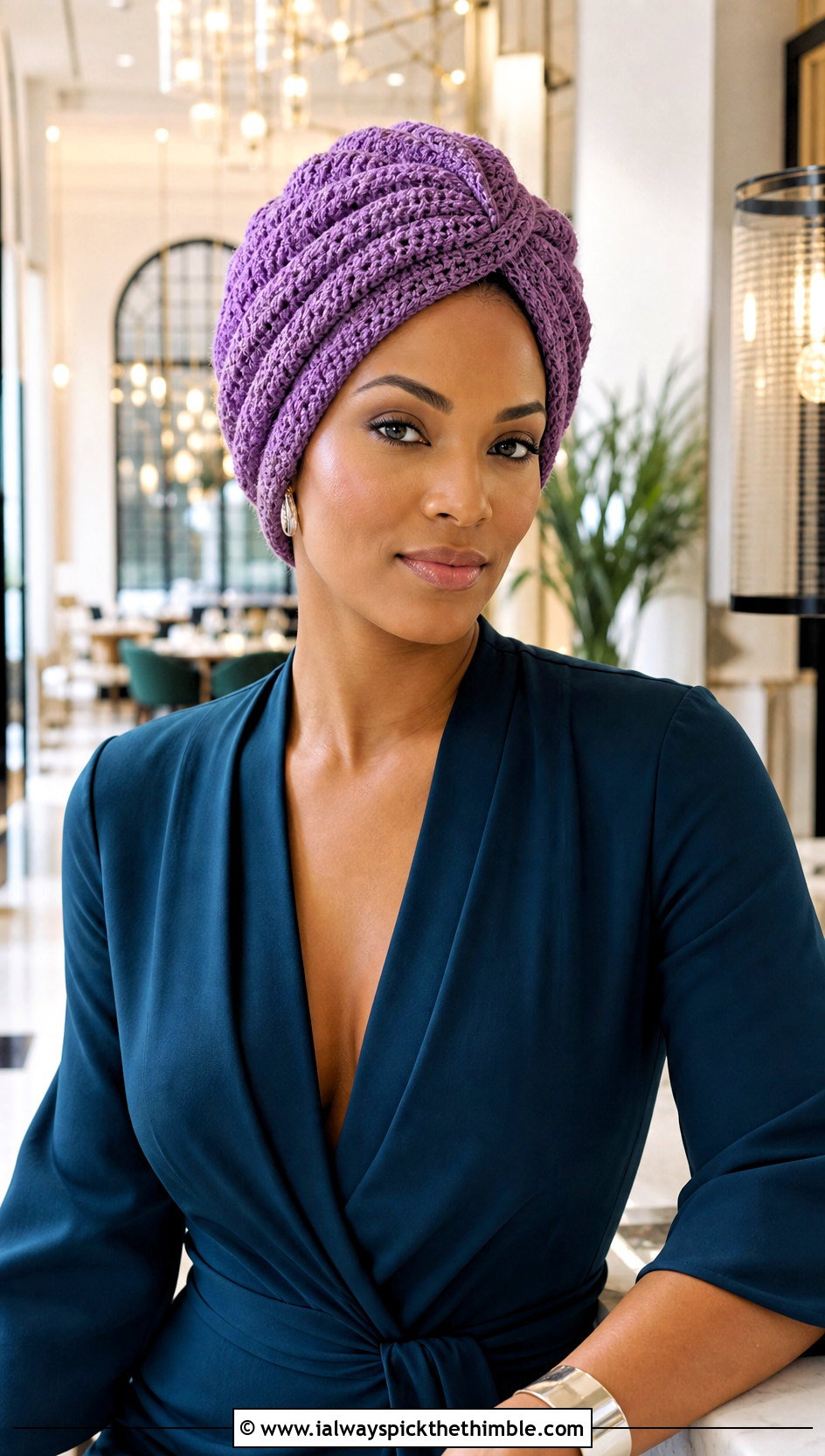 Crochet Turban Hat With Wide Leg Jumpsuit - 20 Quick Crochet Hats outfit ideas