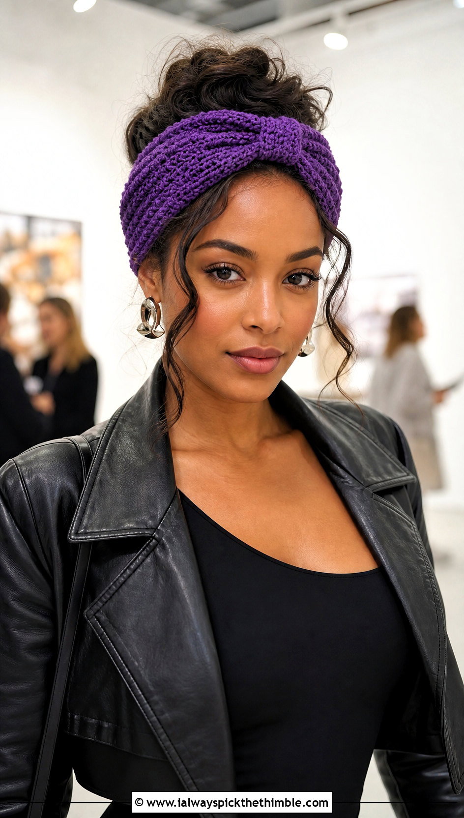 Crochet Turban Headband With Satin Midi Skirt - 20 crochet headband for women outfit ideas