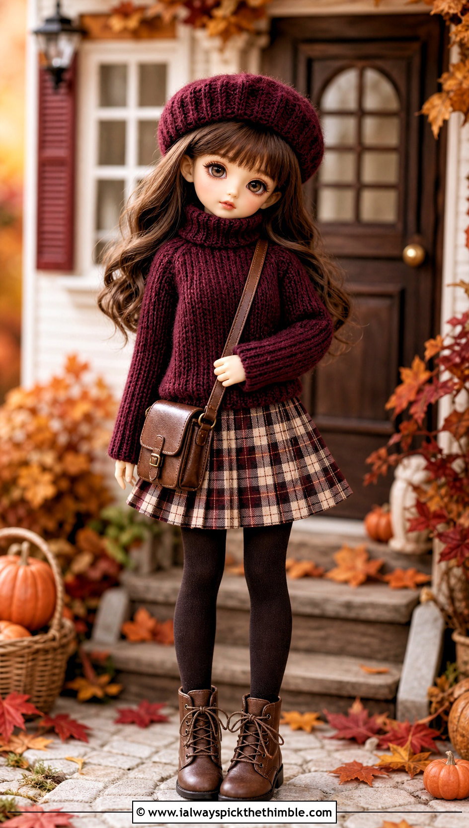 Crochet Turtleneck Doll Sweater With Plaid Skirt - 20 Crochet Small Doll Clothes and outfit ideas