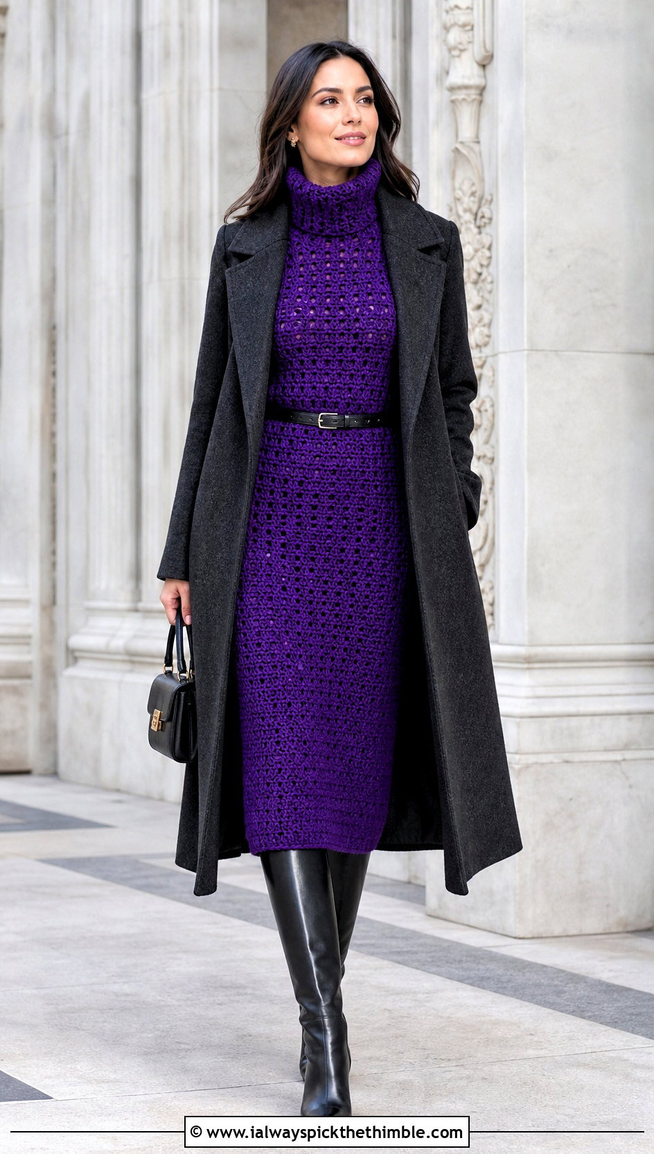 Crochet Turtleneck Dress With Knee High Boots - 20 crochet clothes for winter outfit ideas