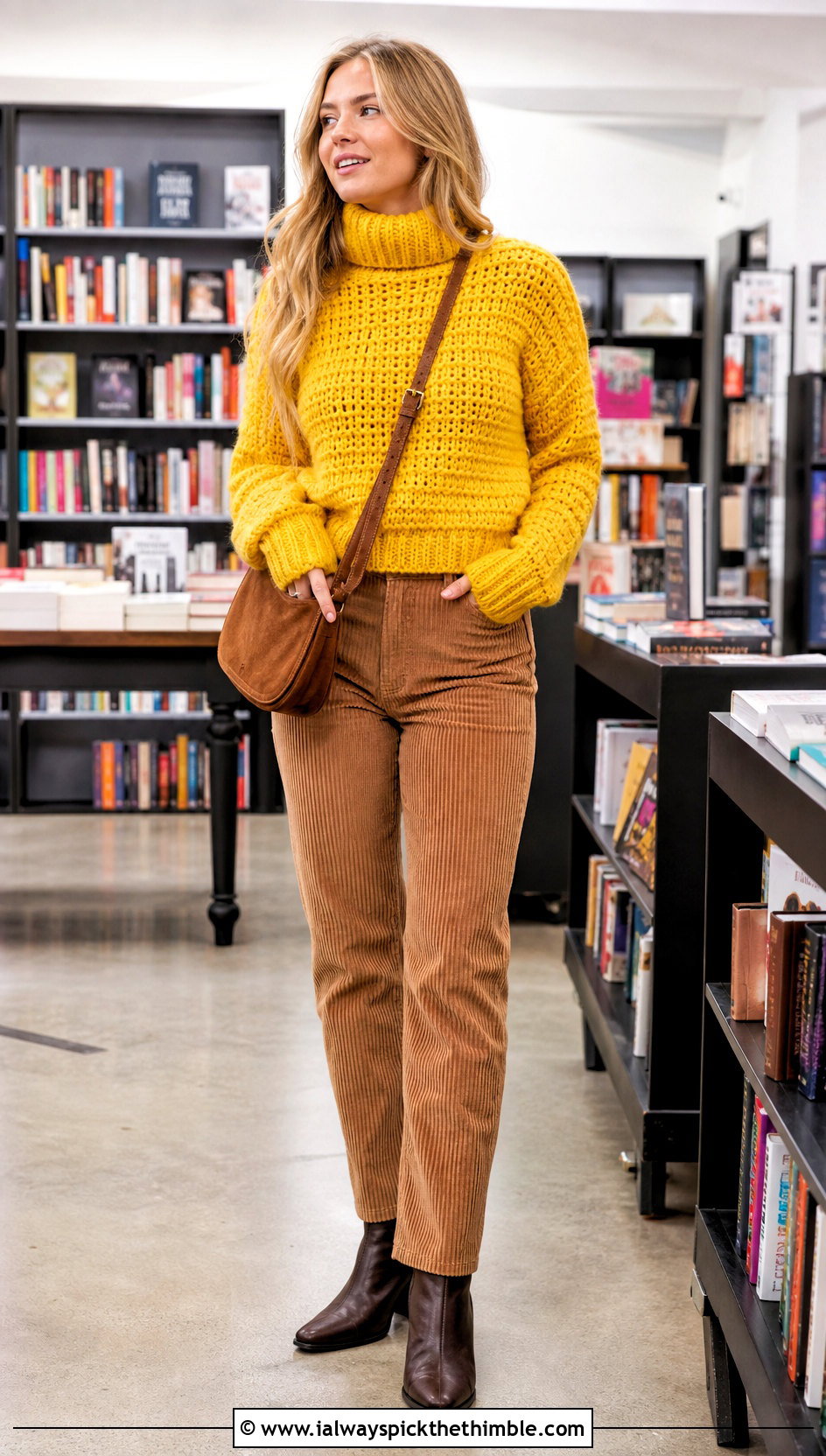 Crochet Turtleneck Sweater With Corduroy Pants - 20 fall crochet sweaters outfit ideas