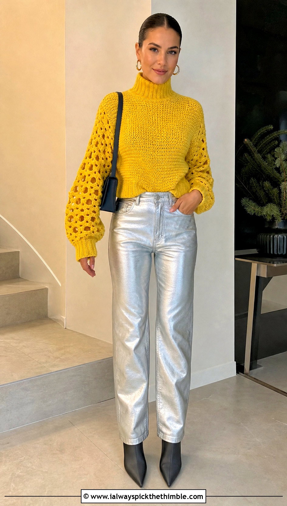 Crochet Turtleneck Sweater With Metallic Pants - 25 crochet birthday outfit ideas