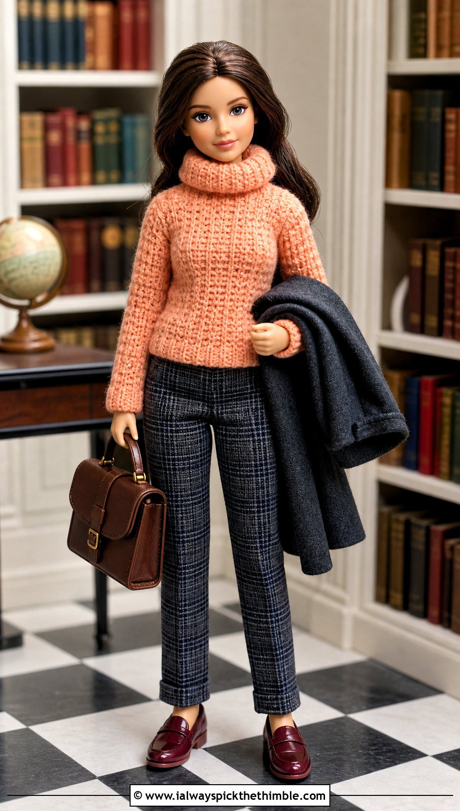 Crochet Turtleneck Sweater With Plaid Trousers - 15 Crochet 5 Inch Doll Clothes and outfit ideas