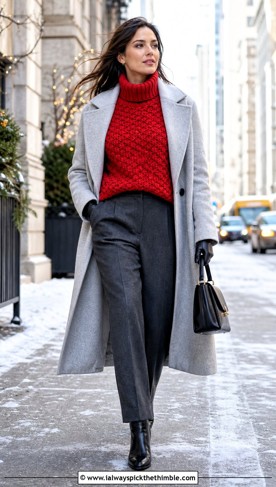 Crochet Turtleneck Sweater With Wool Coat And Trousers - 20 Basic Crochet Sweater outfit ideas