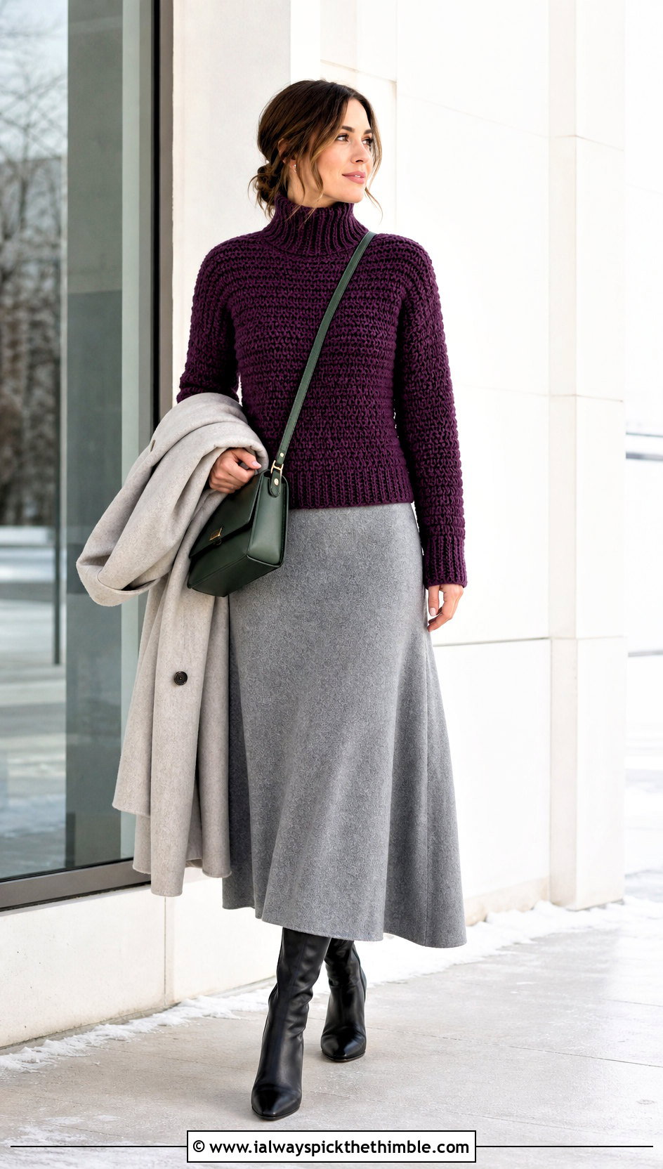 Crochet Turtleneck Sweater With Wool Maxi Skirt - 25 easy crochet sweaters outfit ideas