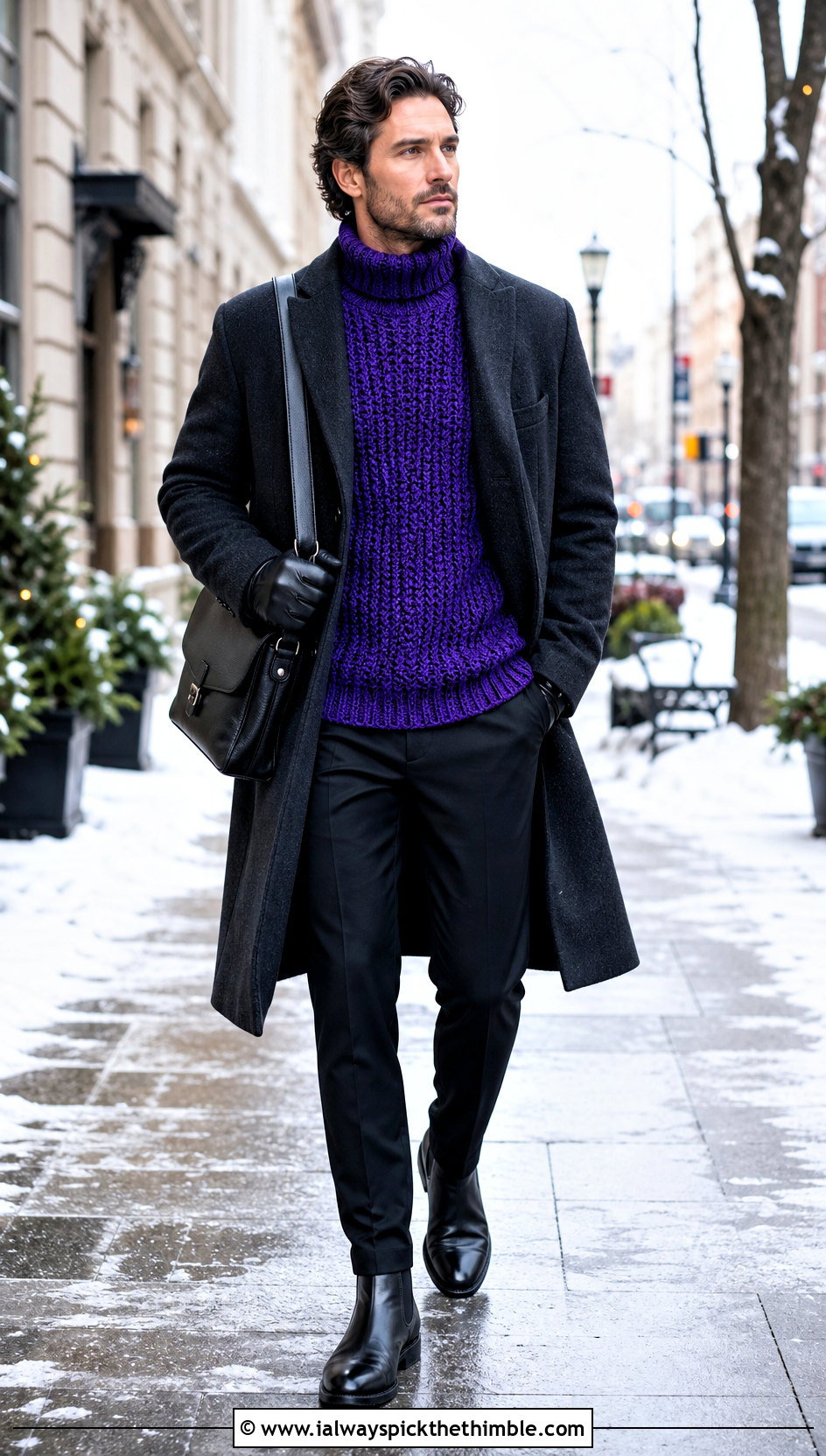 Crochet Turtleneck Sweater With Wool Overcoat - 20 Mens Crochet Sweaters outfit ideas