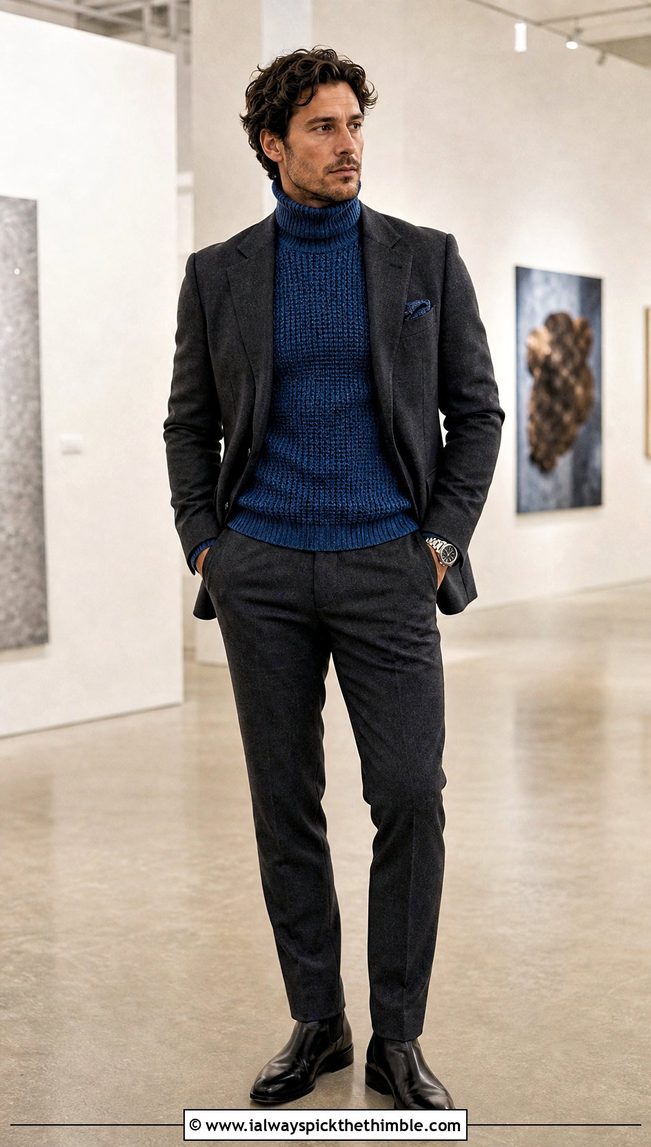 Crochet Turtleneck Sweater With Wool Suit - 25 crochet mens sweater outfit ideas