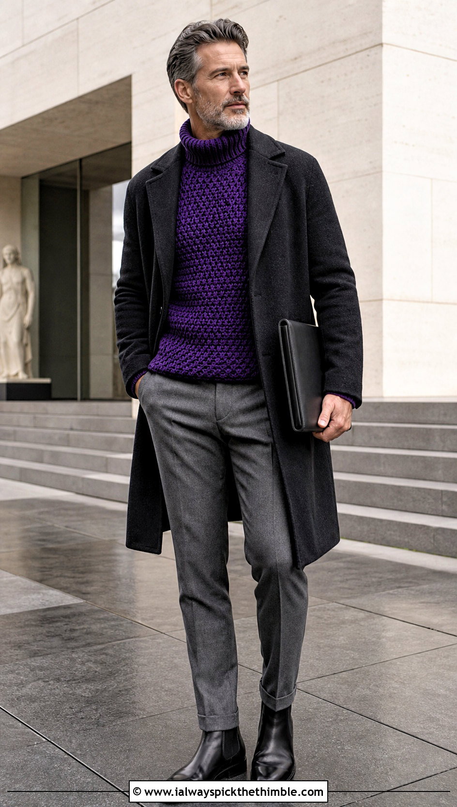 Crochet Turtleneck Sweater With Wool Trousers - 20 Crochet Guys Clothes and outfit ideas
