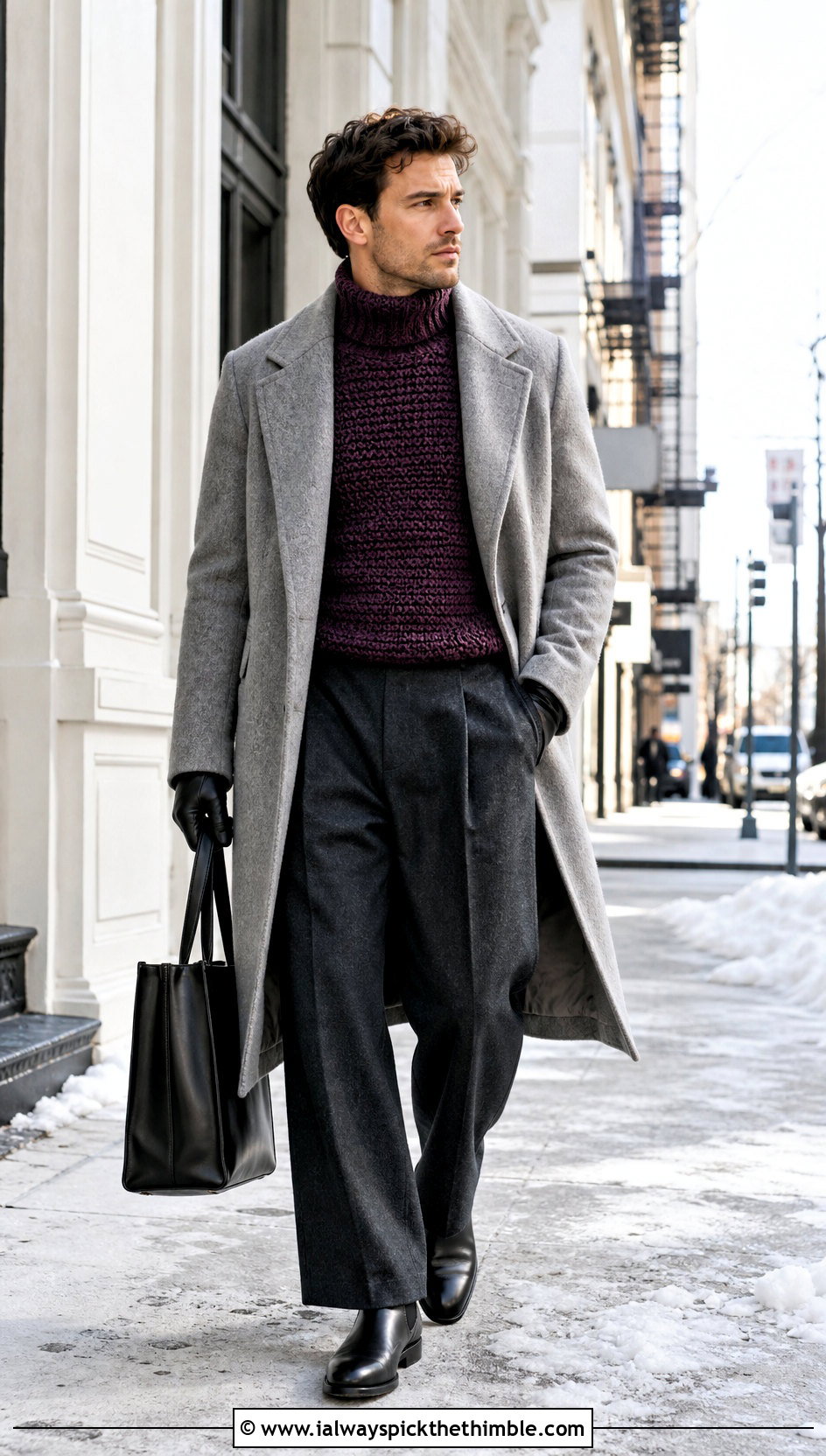 Crochet Turtleneck Sweater With Wool Trousers - 20 crochet sweater for man outfit ideas