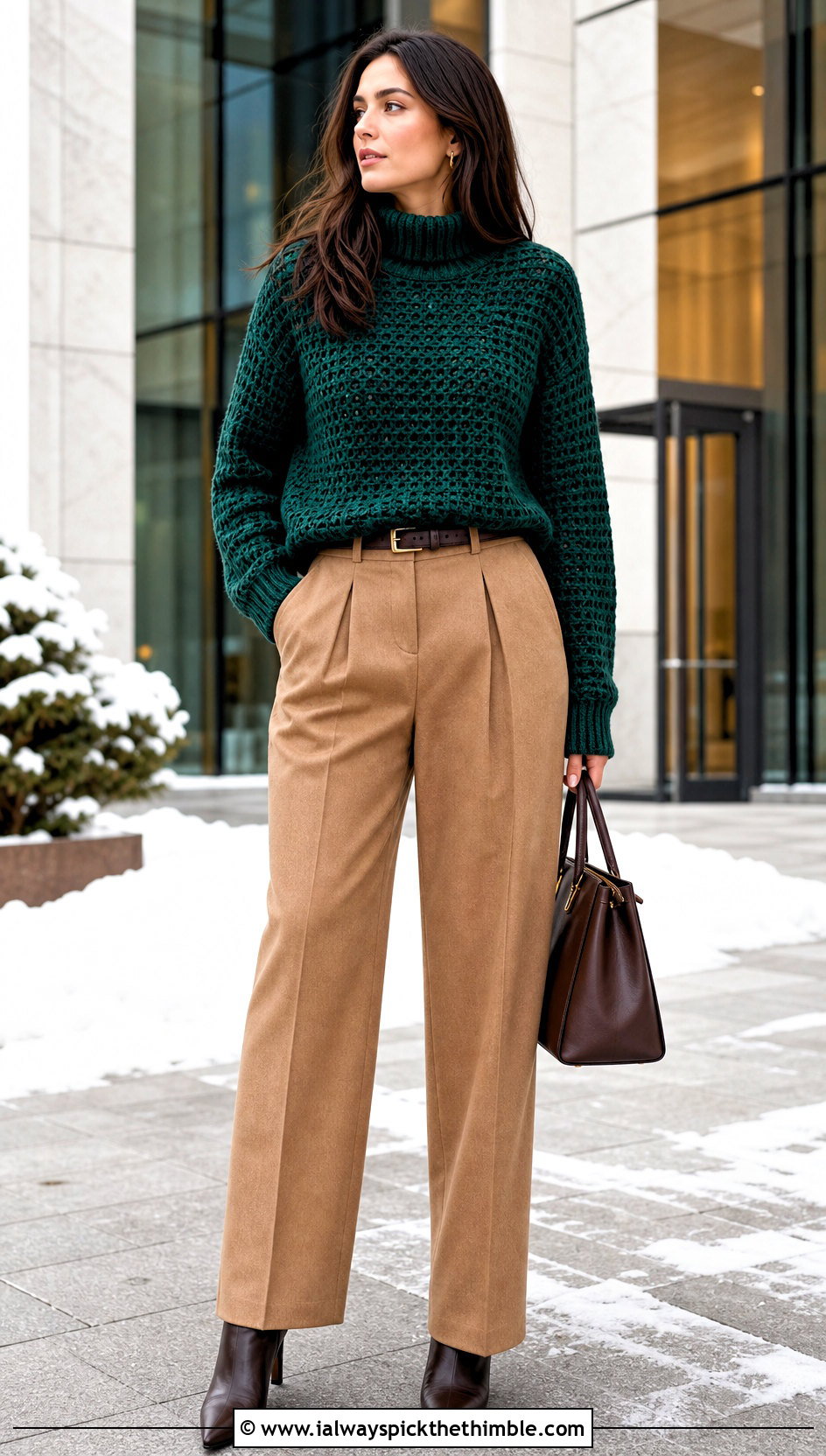 Crochet Turtleneck Sweater With Wool Trousers - 25 crochet outfit ideas