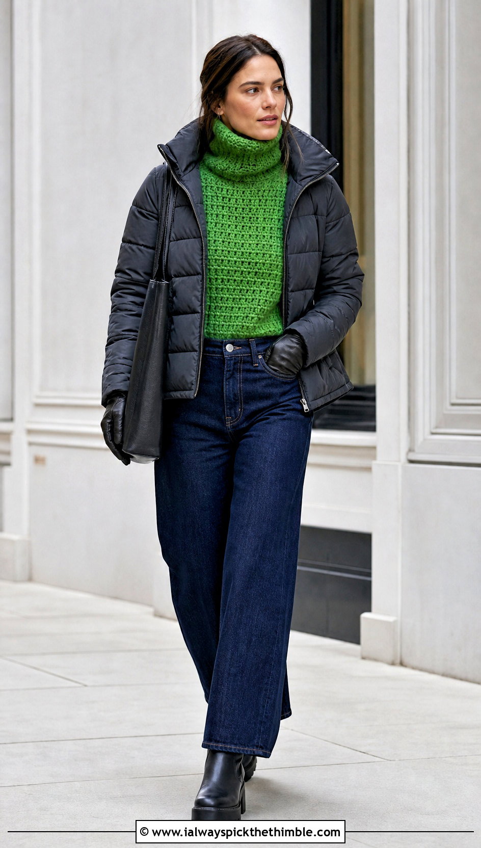 Crochet Turtleneck Top With Wide Leg Jeans - 25 winter crochet top outfit ideas