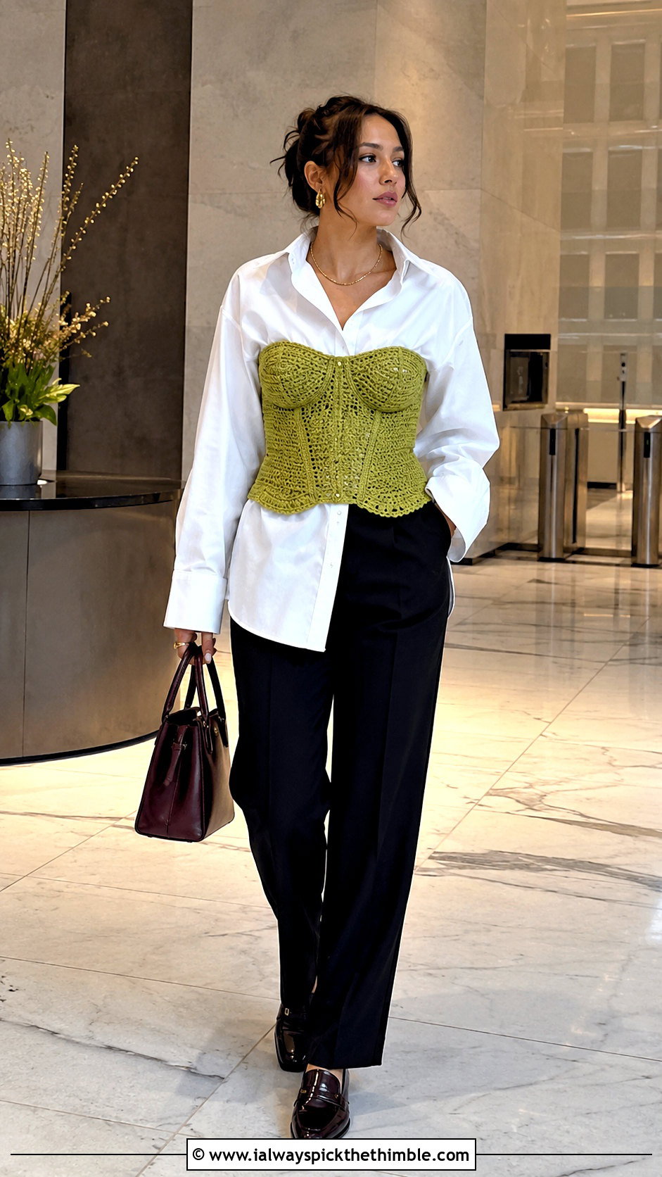 Crochet Underbust Corset Over White Shirt - 25 crochet lingerie outfit ideas