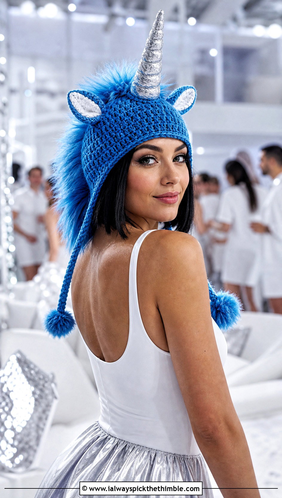 Crochet Unicorn Horn Hat With Satin Party Outfit - 25 crochet character hats outfit ideas