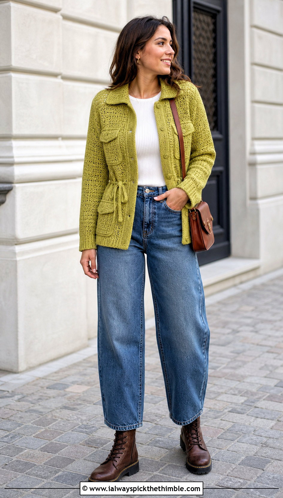 Crochet Utility Jacket With Barrel Jeans - 20 crochet winter jacket outfit ideas