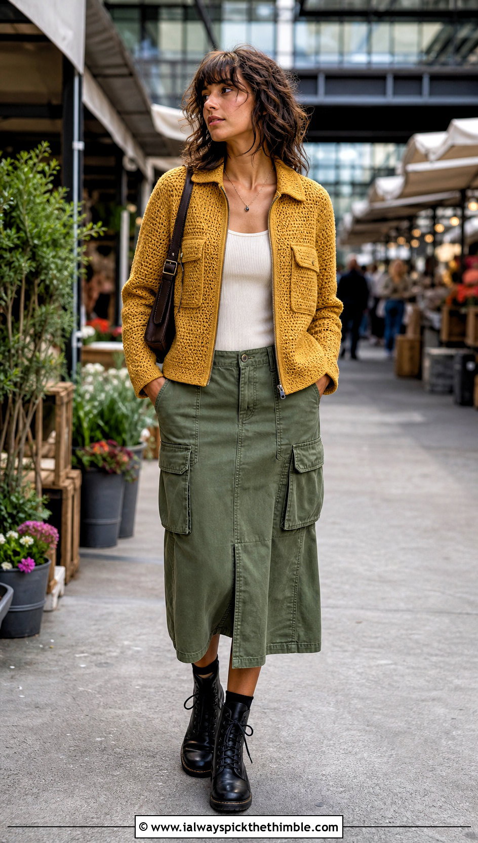 Crochet Utility Zip Jacket With Cargo Midi Skirt - 20 crochet jacket with zipper outfit ideas