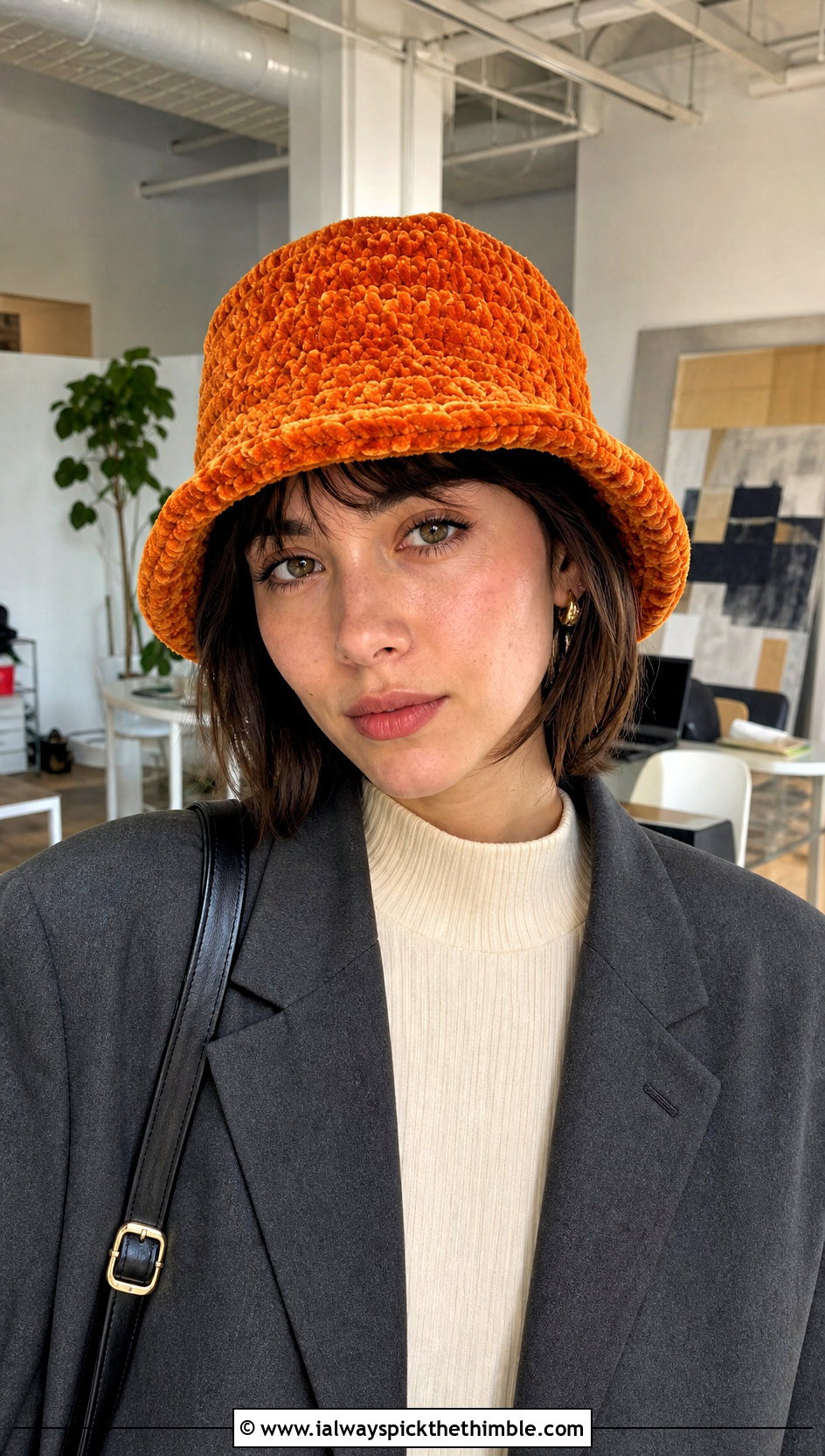 Crochet Velvet Bucket Hat With Blazer And Jeans - 15 Crochet Velvet Hat outfit ideas