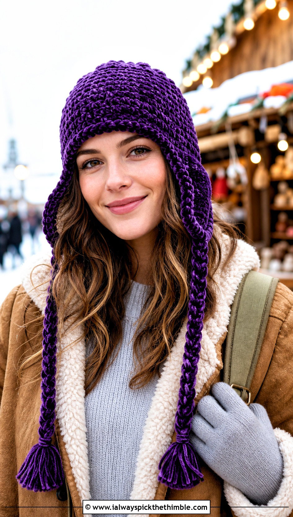 Crochet Velvet Earflap Hat With Shearling Jacket - 15 Crochet Velvet Hat outfit ideas