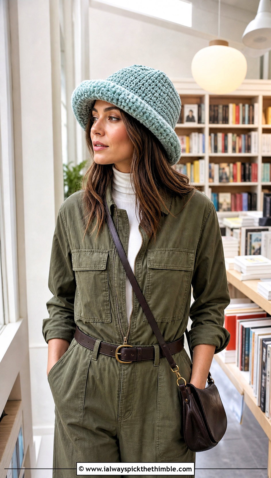 Crochet Velvet Rolled Brim Hat With Utility Jumpsuit - 15 Crochet Velvet Hat outfit ideas