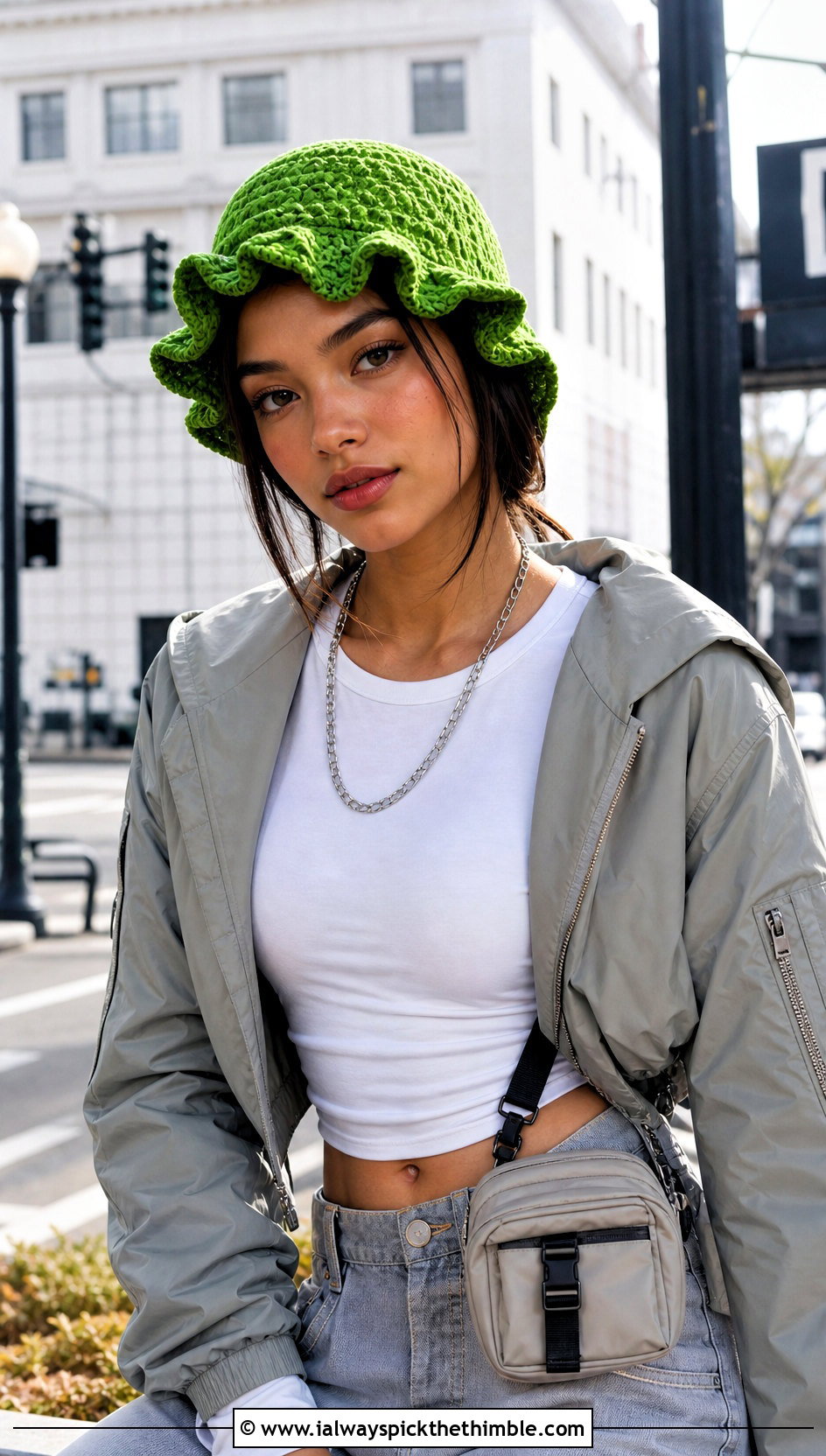 Crochet Velvet Ruffle Bucket Hat With Cargo Pants - 15 Crochet Velvet Hat outfit ideas