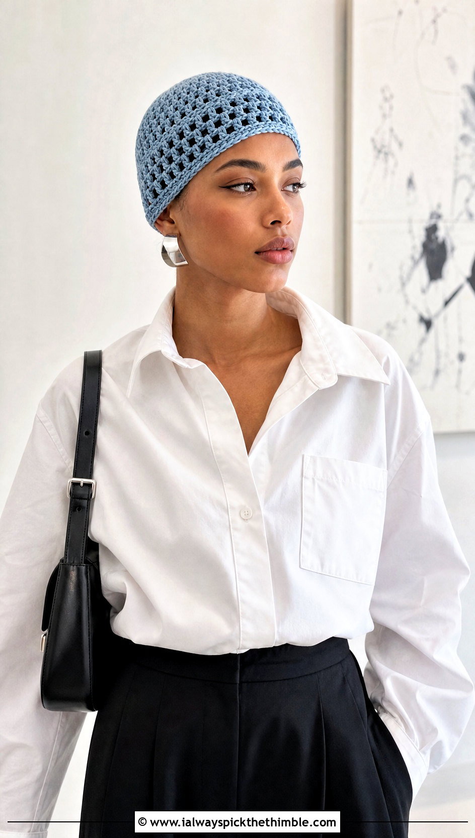 Crochet Velvet Skull Cap With Oversized White Shirt - 15 Crochet Velvet Hat outfit ideas