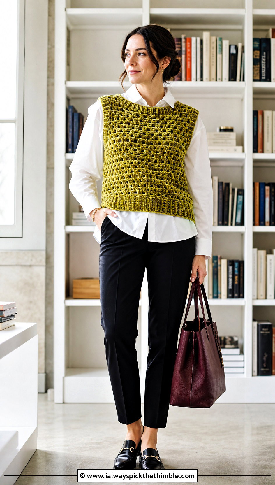 Crochet Velvet Sweater Vest Top With Poplin Shirt - 20 crochet velvet top outfit ideas