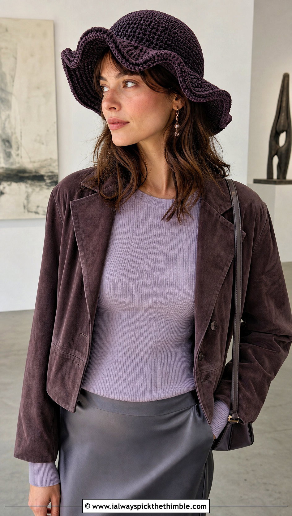 Crochet Velvet Wavy Brim Hat With Satin Slip Skirt - 15 Crochet Velvet Hat outfit ideas