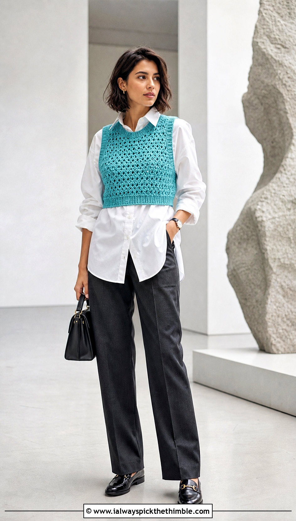 Crochet Vest Crop Top Over A Button Down Shirt - 20 Crochet For Crop Tops outfit ideas
