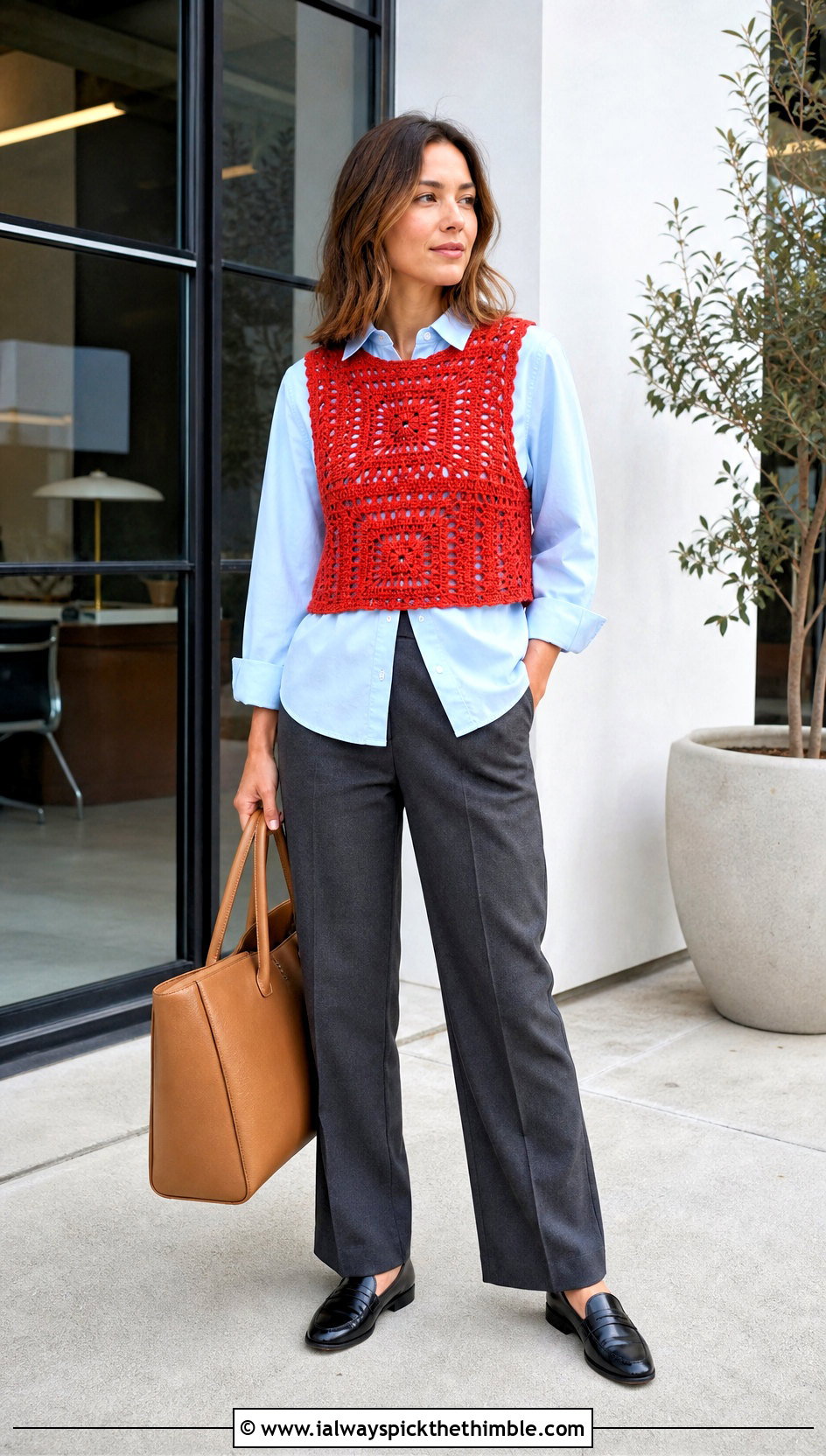 Crochet Vest Crop Top With Button Down Shirt - 20 crocheting crop top outfit ideas