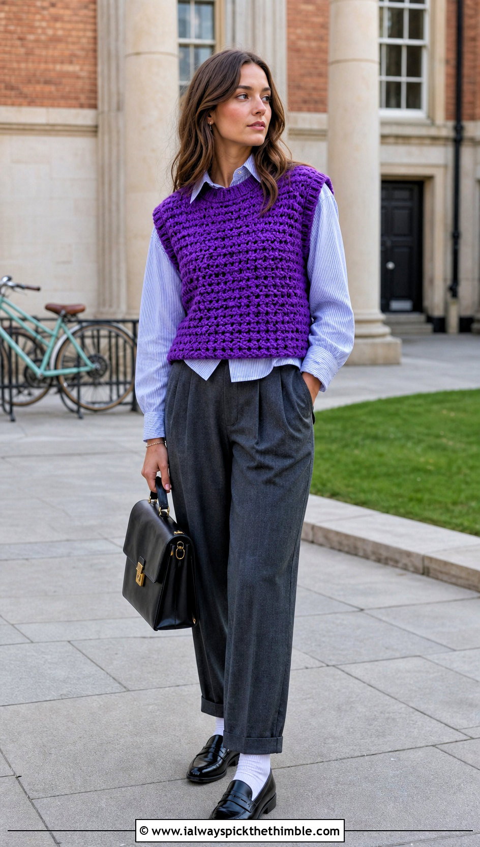 Crochet Vest Top Over A Striped Button Down - 25 aesthetic crochet tops outfit ideas