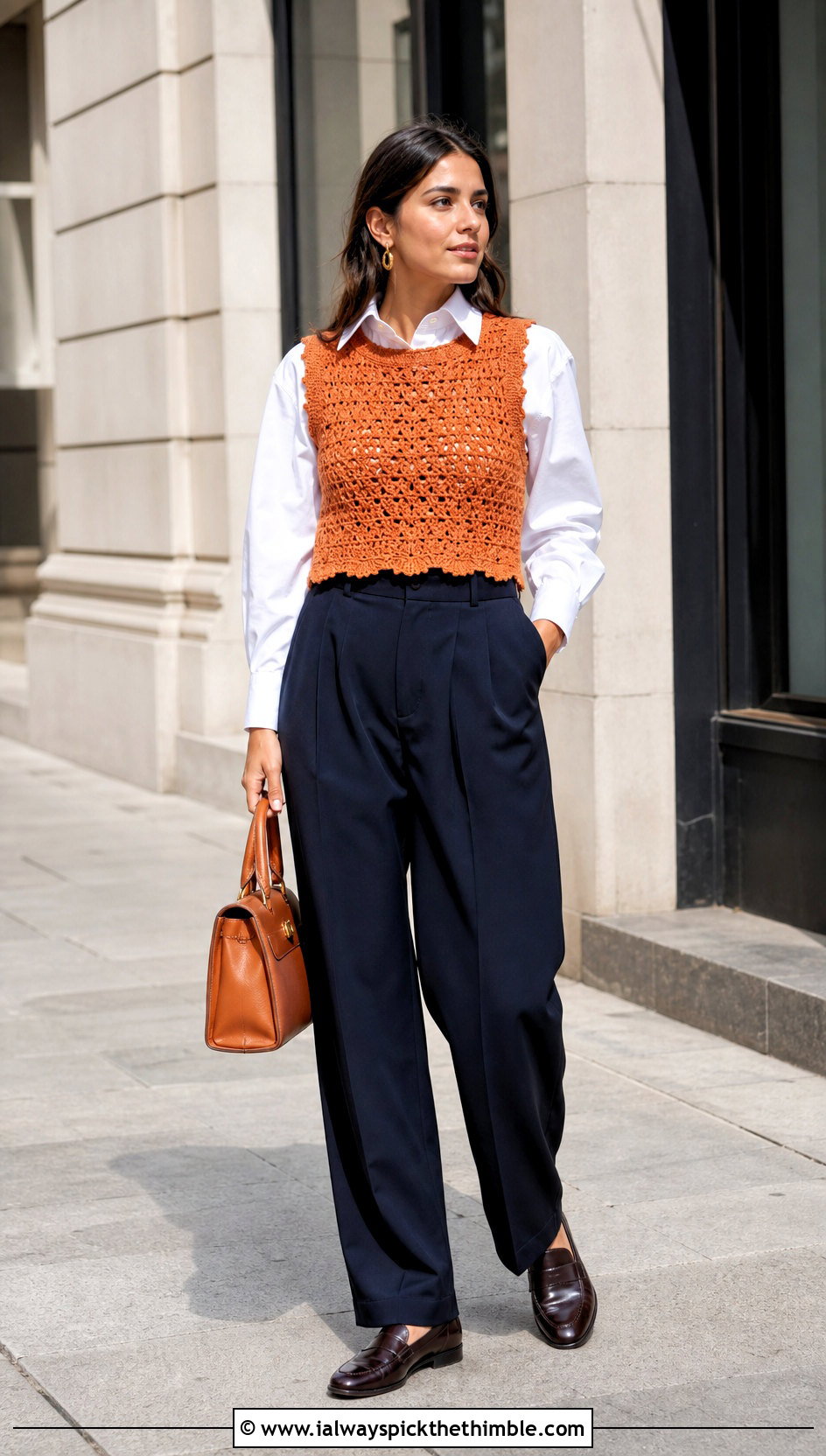 Crochet Vest Top Over Poplin Shirt - 25 Women Crochet Top outfit ideas