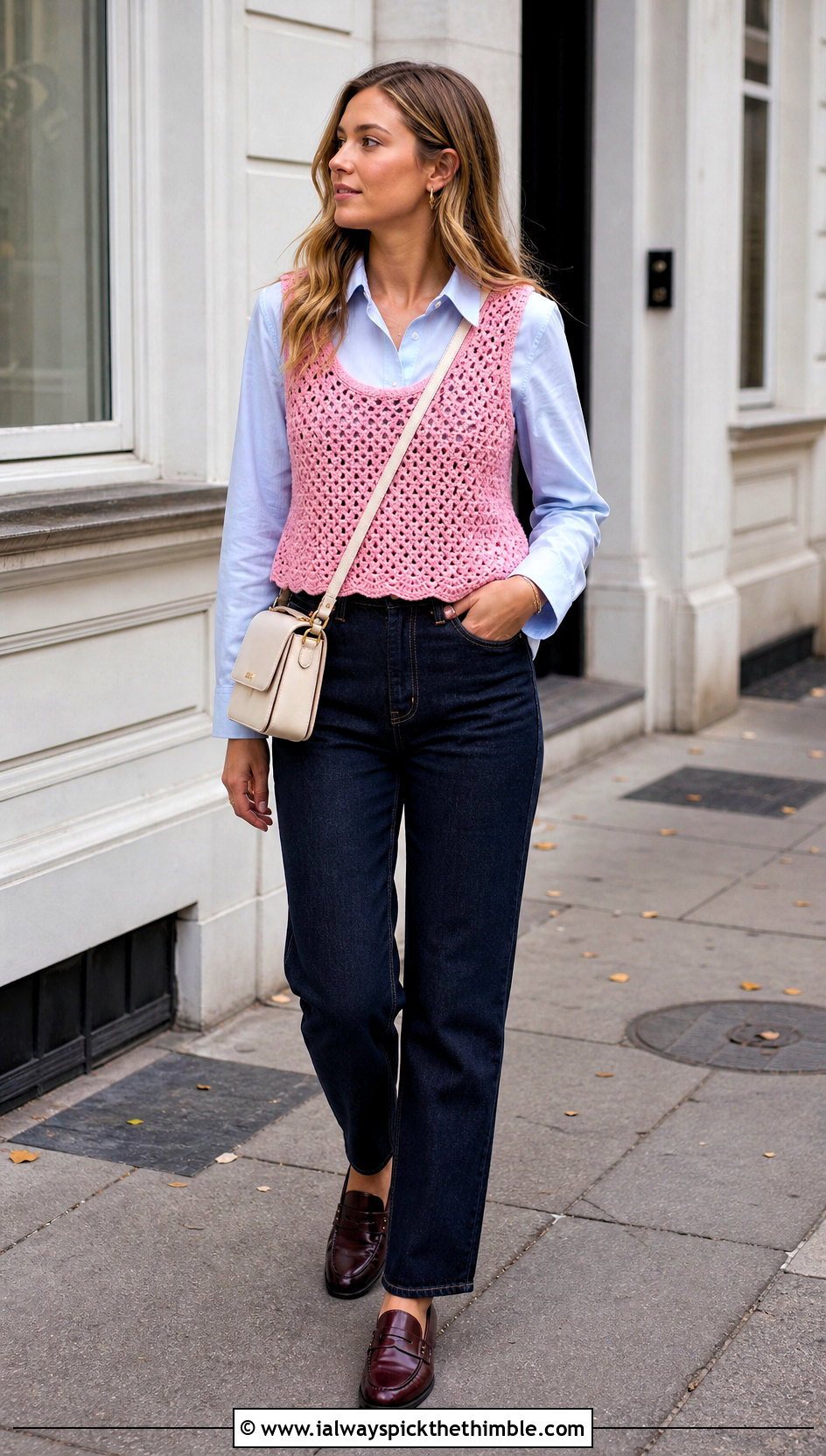 Crochet Vest Top With Button Down Shirt And Jeans - 25 Easy Crochet Top outfit ideas