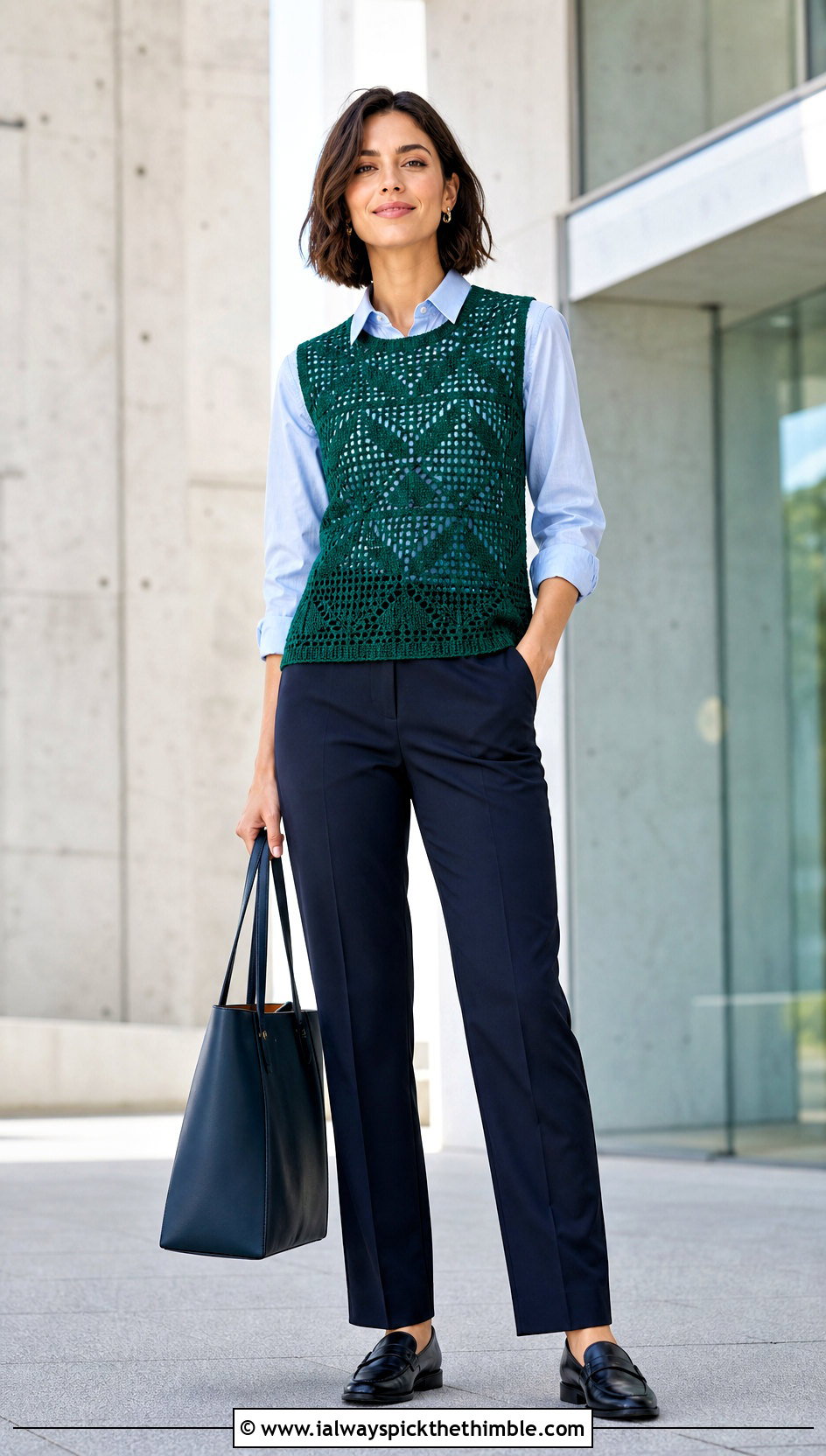 Crochet Vest Top With Button Down Shirt And Trousers - 20 crochet summer top for women outfit ideas