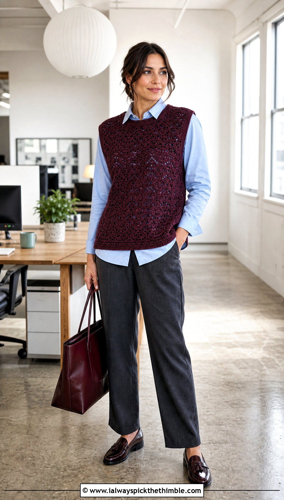 Crochet Vest Top With Oxford Shirt And Straight Pants - 25 style crochet top outfit ideas