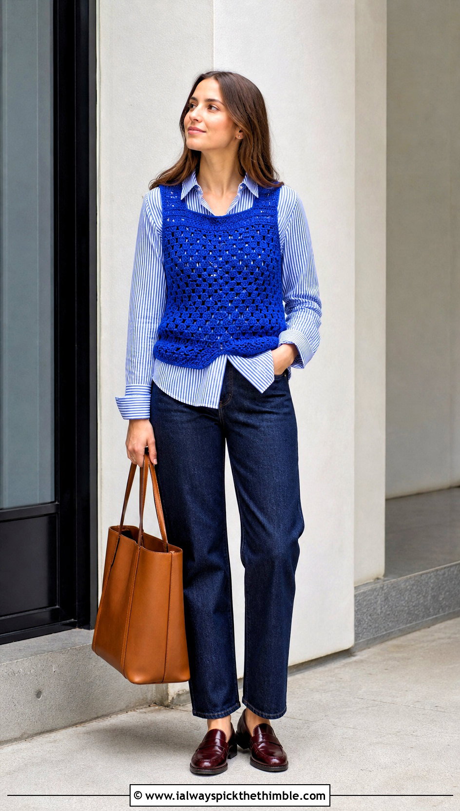 Crochet Vest Top With Striped Button Down Shirt - 25 crochet spring tops outfit ideas