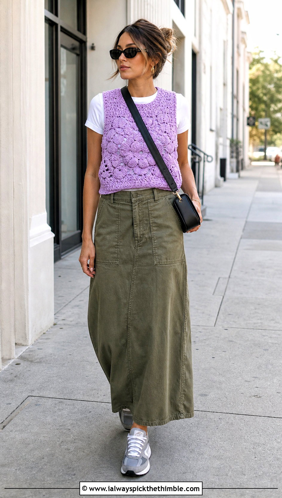 Crochet Vest Top With Utility Maxi Skirt - 20 crochet top and long skirt outfit ideas
