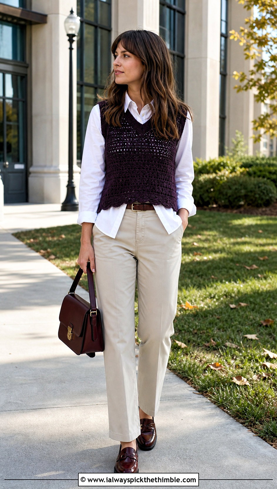 Crochet Vest Top With White Shirt And Chinos - 25 Outfit With Crochet Top outfit ideas