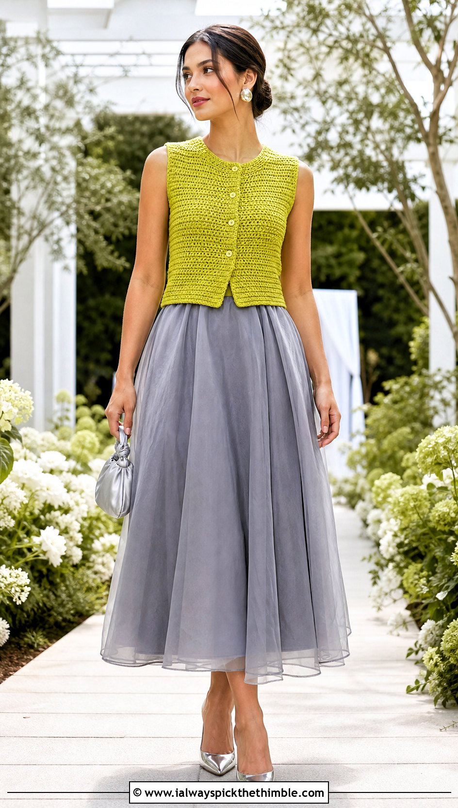 Crochet Vest With Organza Midi Skirt - 20 Crochet Wedding Outfit ideas