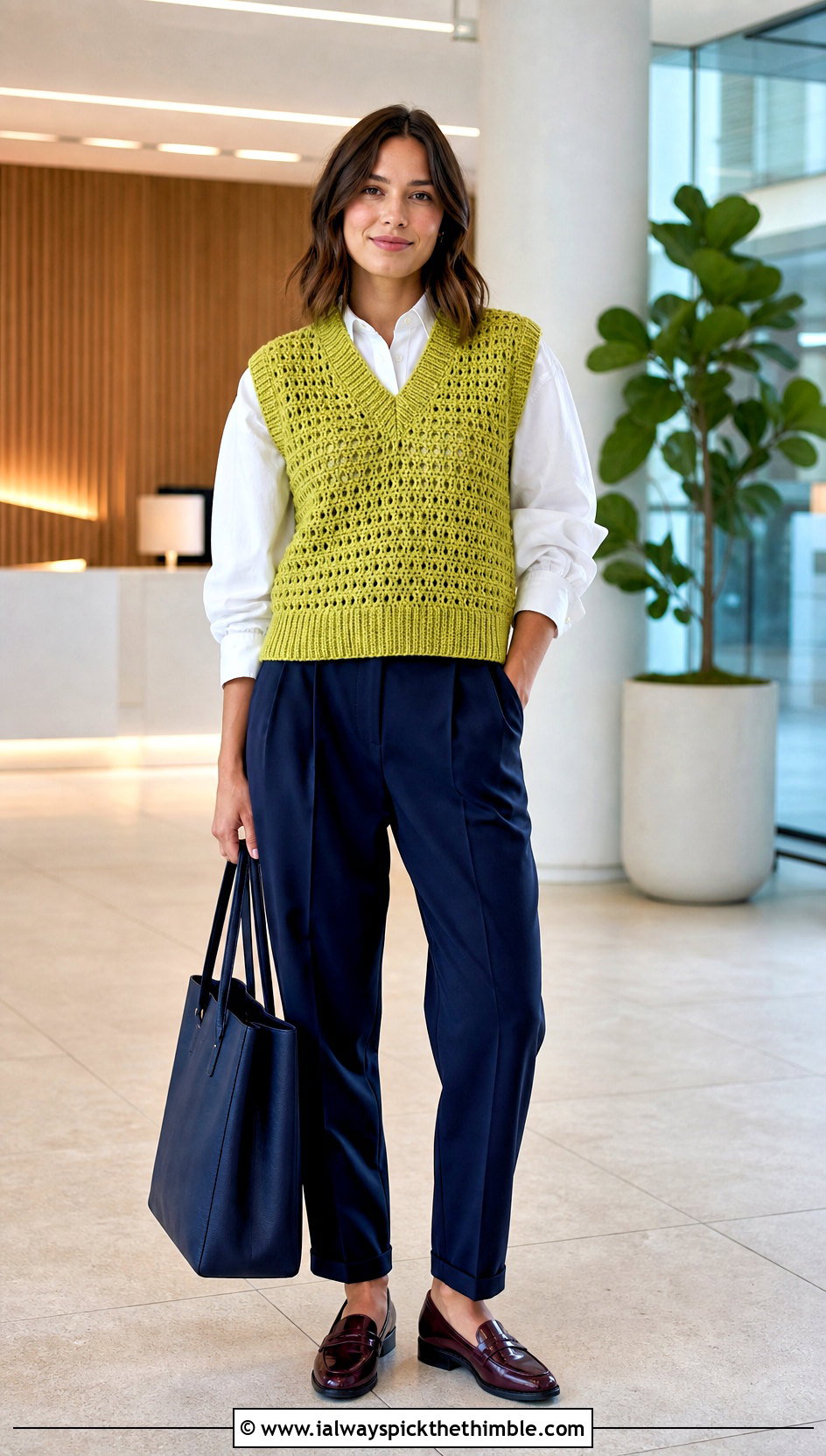Crochet Vest With Poplin Shirt And Trousers - 20 trendy crochet clothes and outfit ideas