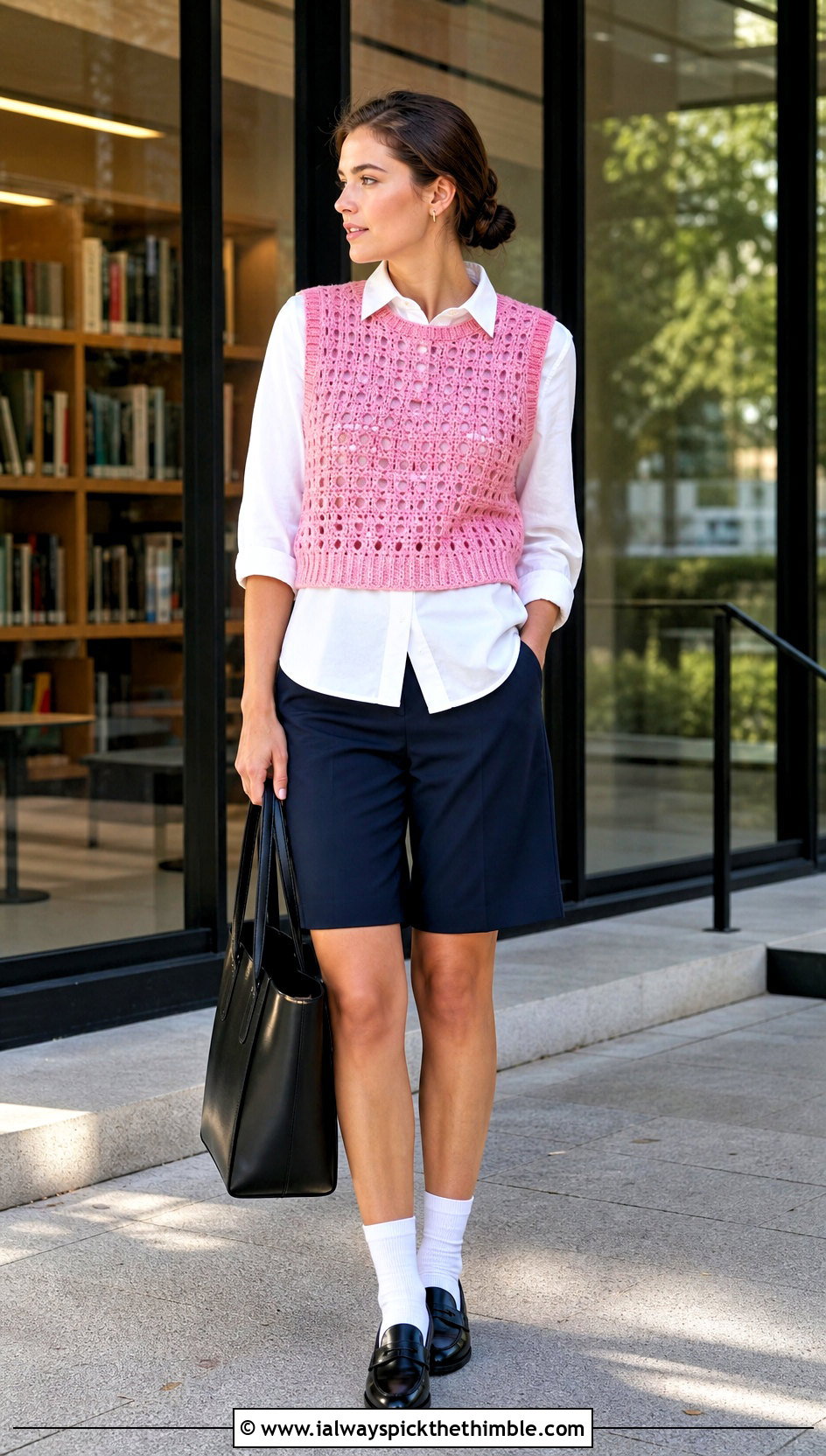 Crochet Vest With White Button Down And Bermuda Shorts - 15 cute trendy crochet clothes and outfit ideas