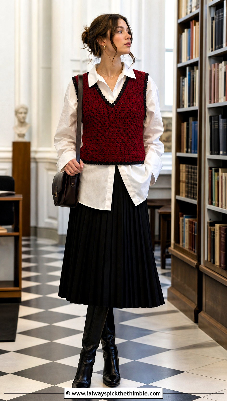 Crochet Vest With White Shirt And Pleated Skirt - 20 gothic crochet clothes and outfit ideas