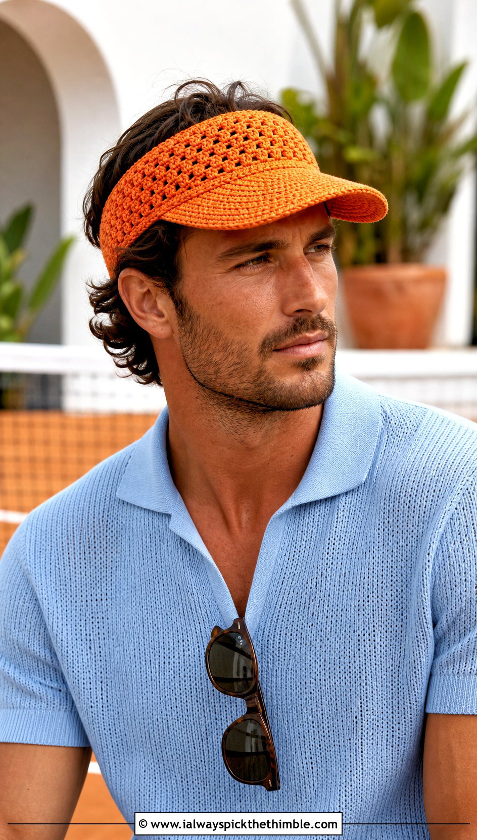 Crochet Visor Cap With Polo Shirt - 25 crochet cap for men outfit ideas