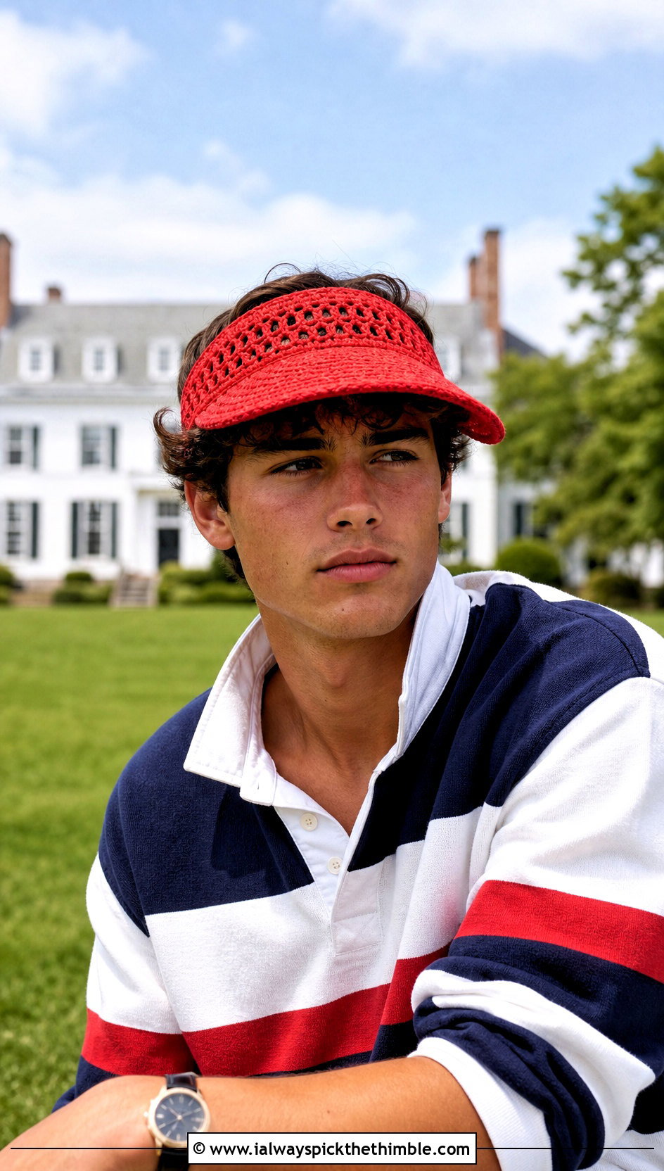 Crochet Visor Cap With Rugby Shirt And Chino Shorts - 25 crochet hat for men outfit ideas