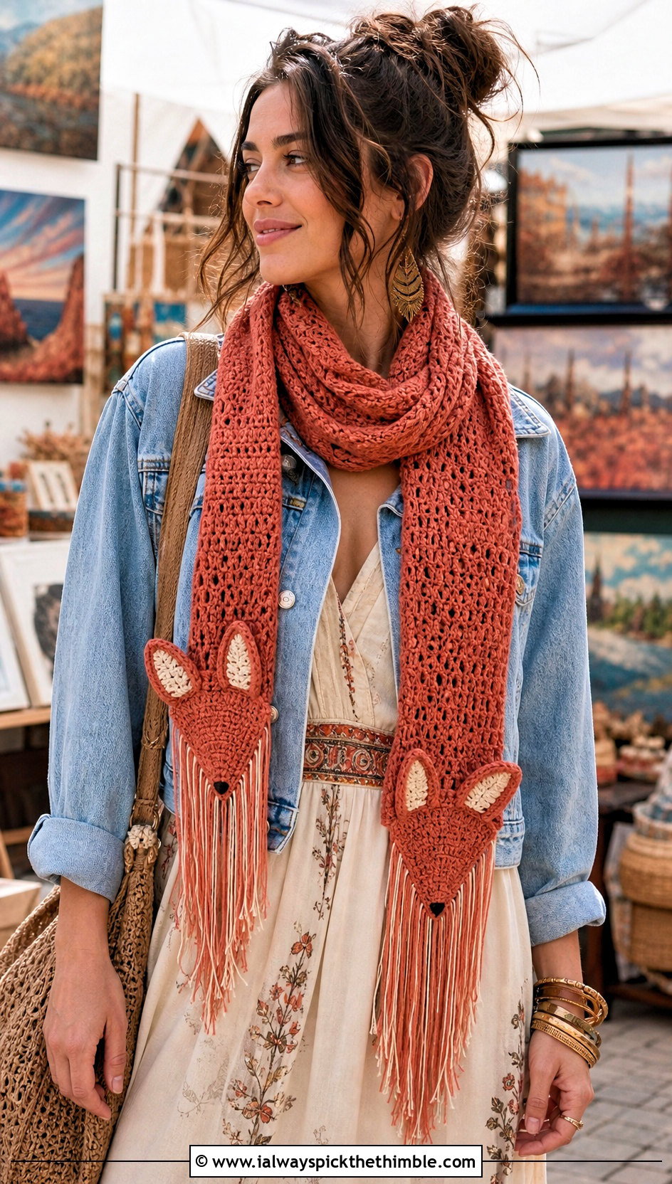 Crochet Vulpix Fringe Scarf With Boho Maxi Dress - 20 Crochet Pokemon Scarf outfit ideas