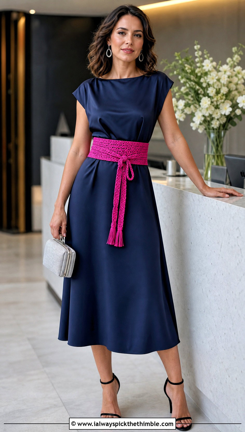 Crochet Waist Belt With Satin Dress Outfit - 25 crochet accessories outfit ideas