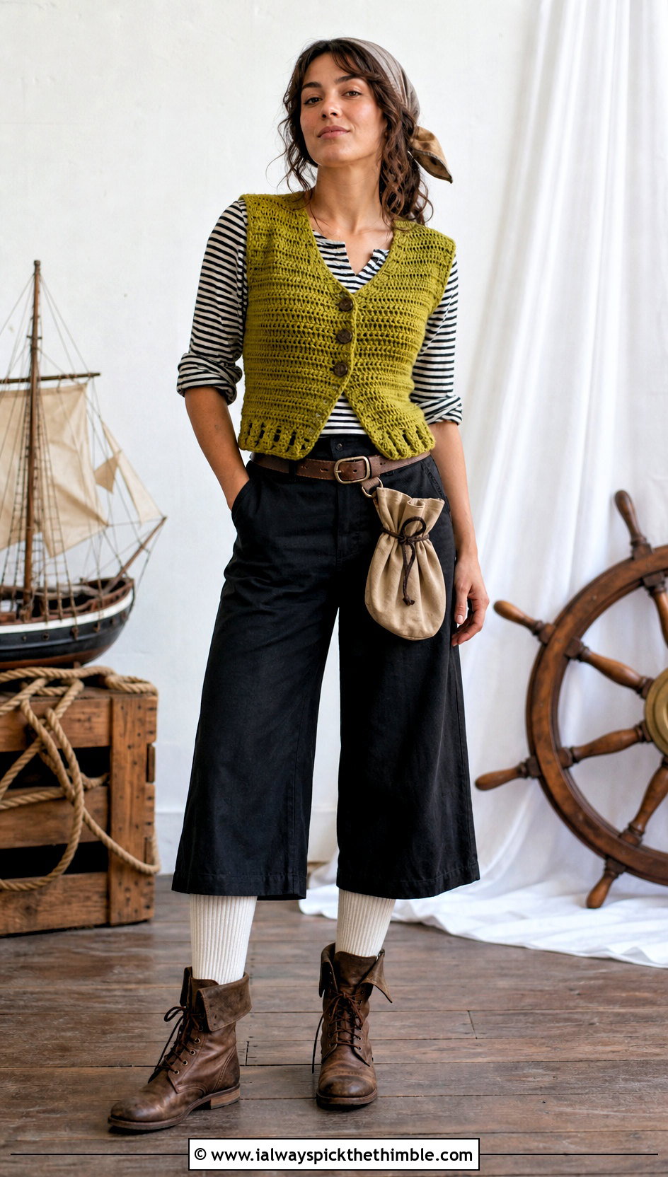 Crochet Waistcoat Pirate Costume With Striped Shirt - 20 crochet pirate costume outfit ideas
