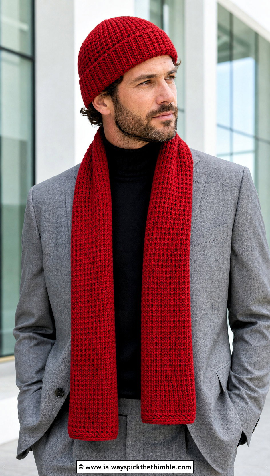 Crochet Watch Cap And Tunisian Scarf With Tailored Suit - 20 Crochet Mens Hat And Scarf outfit ideas