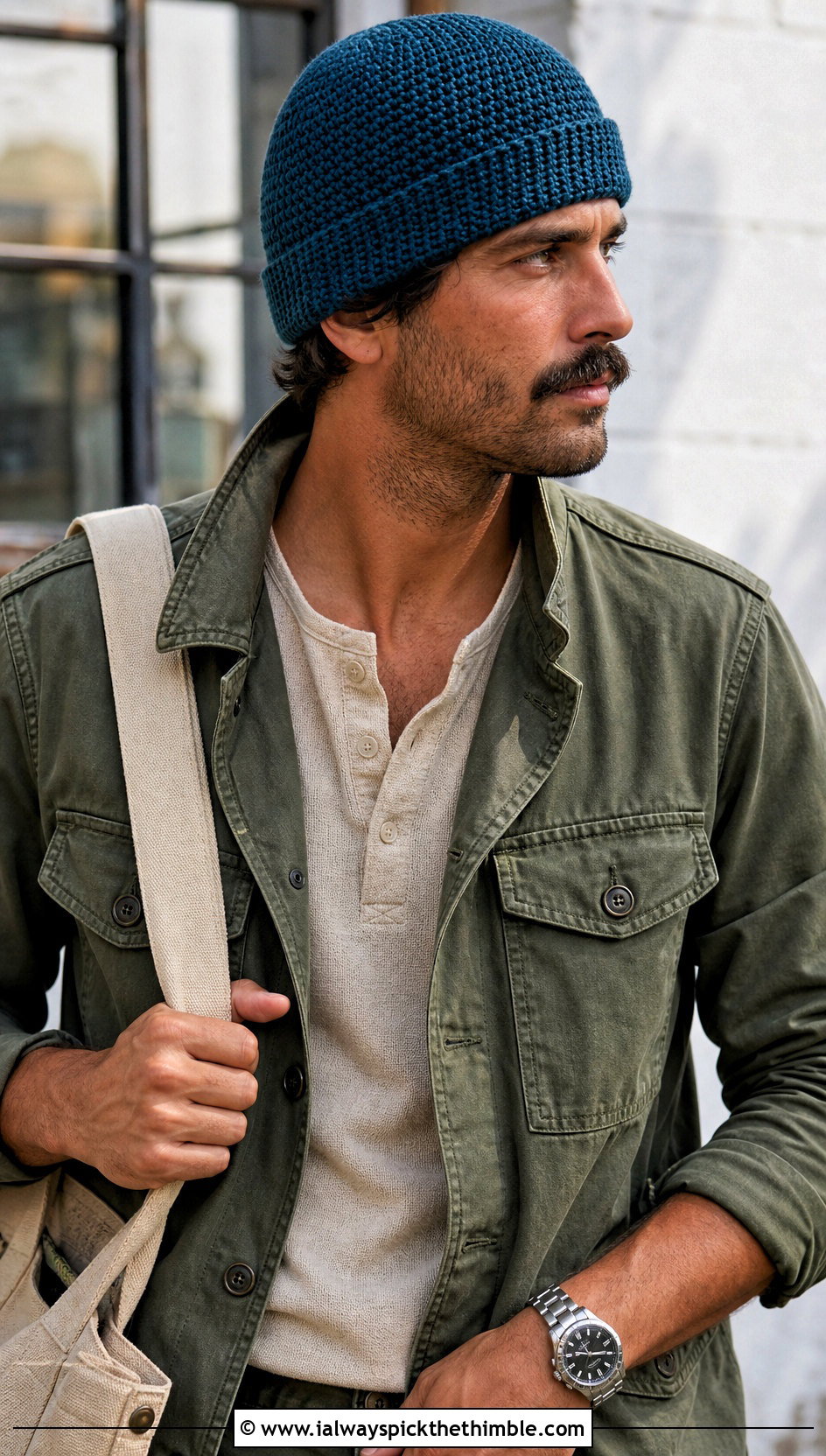 Crochet Watch Cap With Field Jacket And Fatigue Pants - 25 crochet hat for men outfit ideas