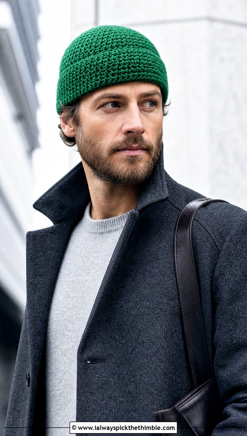 Crochet Watch Cap With Wool Overcoat - 15 Easy Crochet Mens Hat outfit ideas