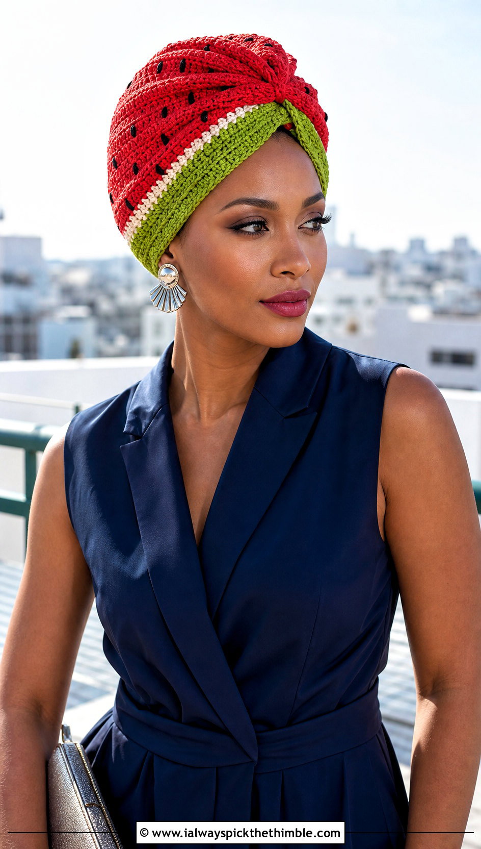 Crochet Watermelon Turban Hat With Jumpsuit - 20 crochet watermelon hat outfit ideas