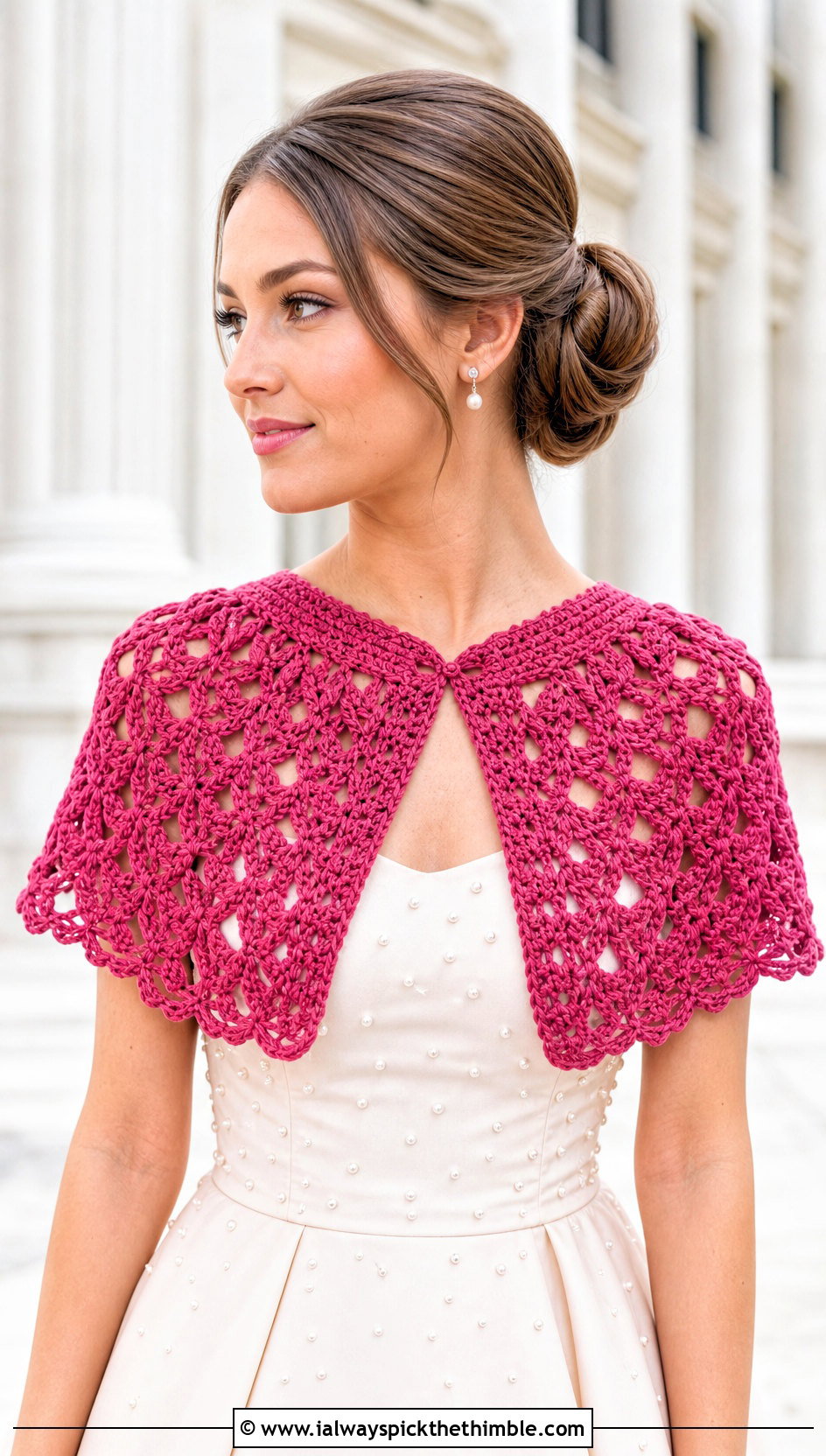 Crochet Wedding Capelet Shawl With Fit And Flare Dress - 25 crochet wedding shawl outfit ideas